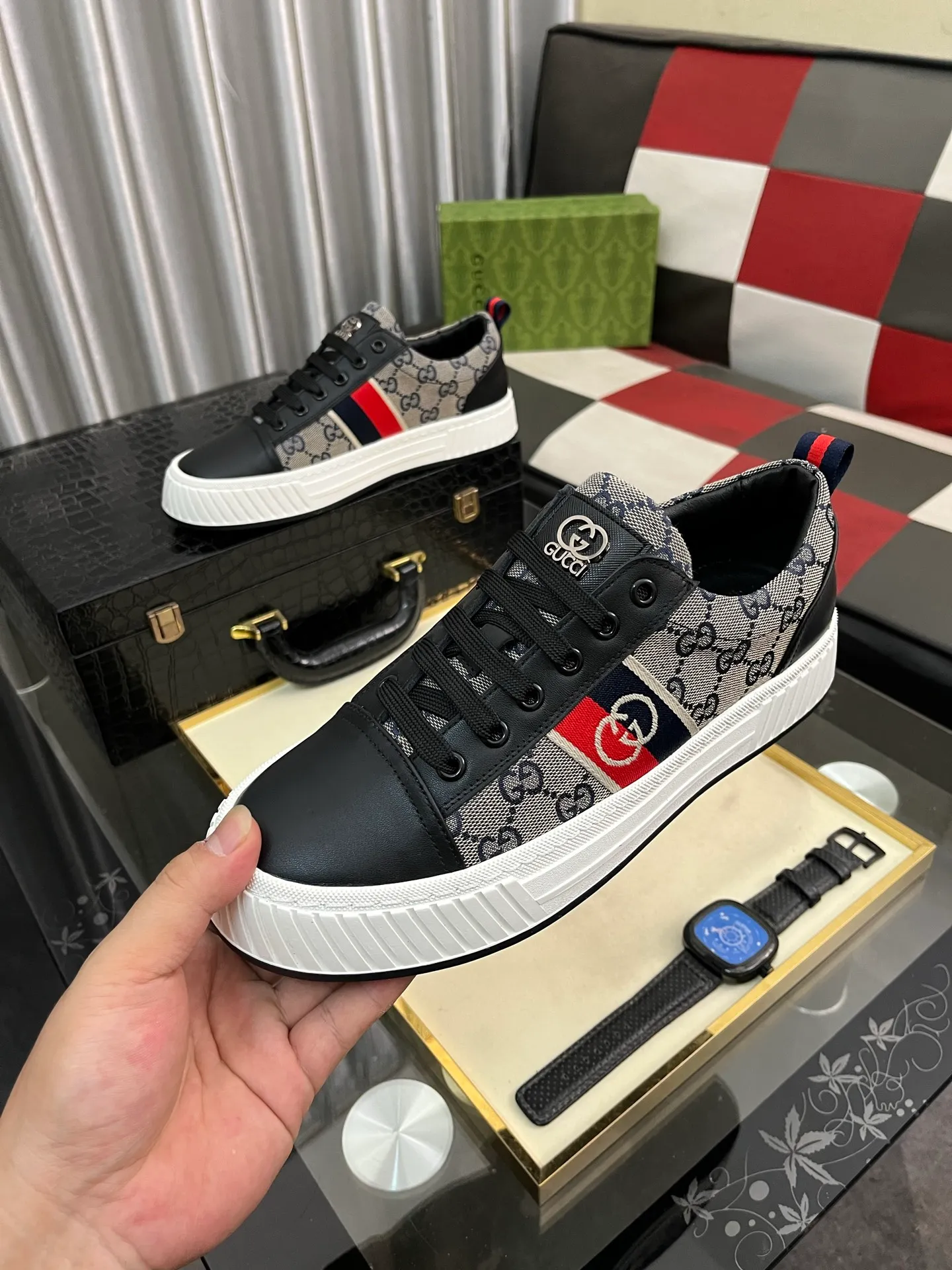 Men's shoes 💰400⌚️⌚️《GUCCI*》The latest hot-selling casual shoes, top brand [seduce] luxury~purchase, top~quality. [Strong] The upper is made of imported breathable cowhide stitching fabric material ➕ Breathable sheepskin feet (•) Fine workmanship. Code number: 38-442️⃣Colors available